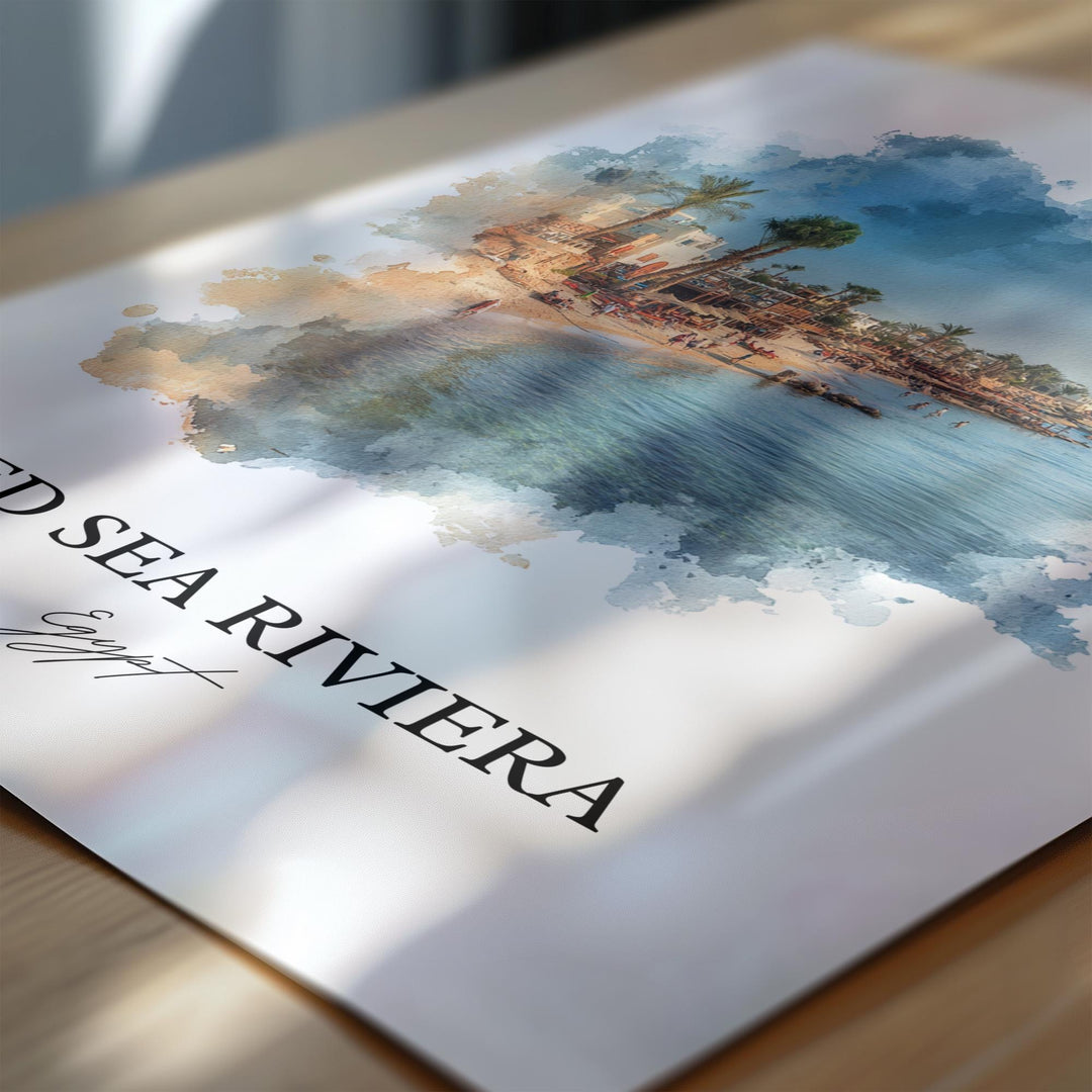 Red Sea Riviera Wall Art, Egypt Print, Egypt Watercolor Art, Red Sea Riviera Gift, Travel Print, Travel Poster, Housewarming Gift