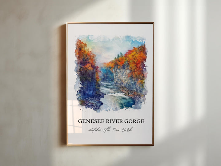 Genesee River Wall Art, Rochester Print, Genesee River Gorge Watercolor, Rochester NY Gift, Travel Print, Travel Poster, Housewarming Gift