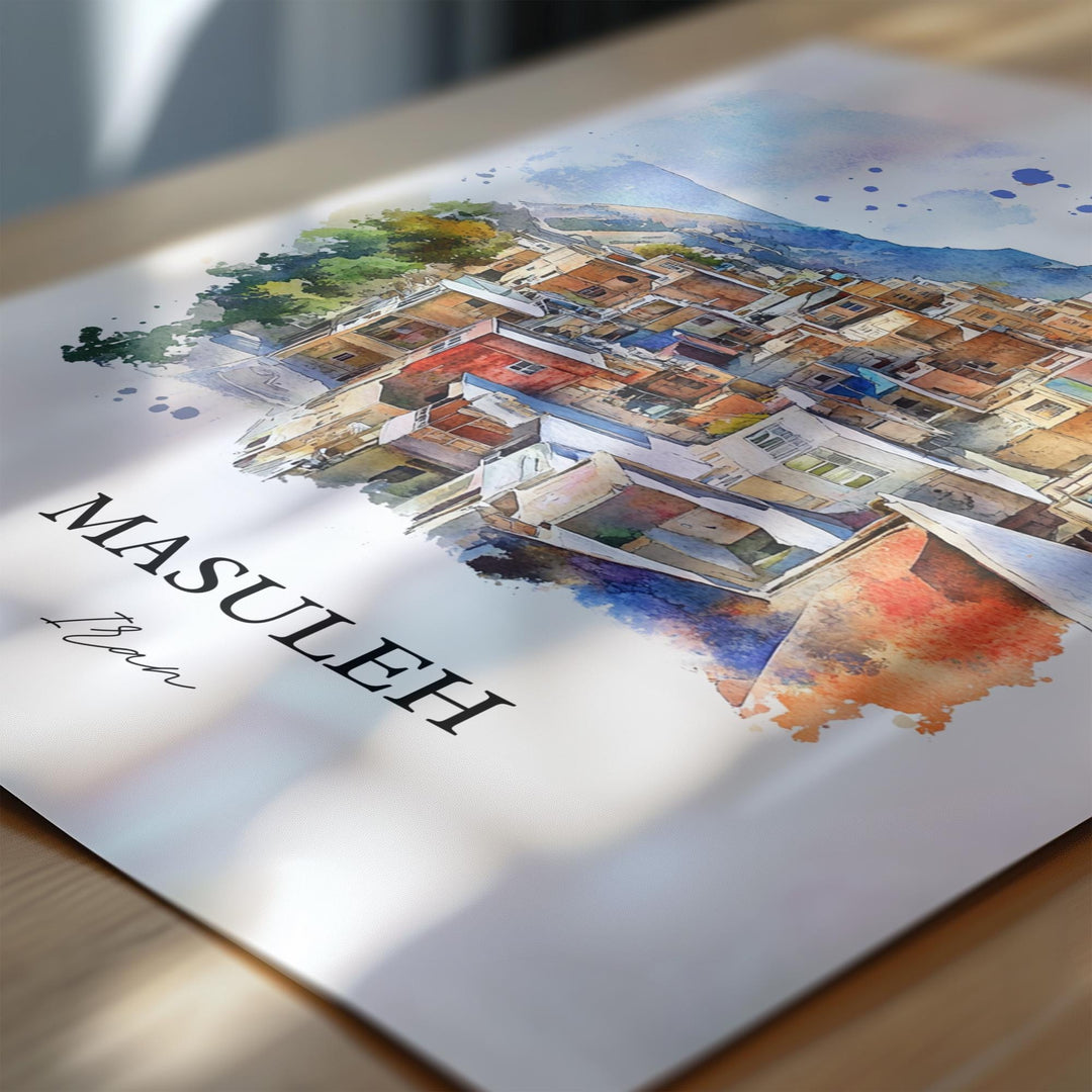Masuleh Iran Art, Gilan Province Print, Iran Watercolor Art, Masuleh Iran Gift, Travel Print, Travel Poster, Housewarming Gift