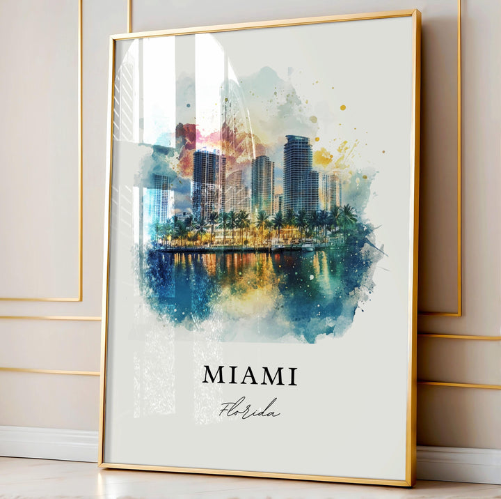 Miami FL Wall Art, Miami Print, Miami Watercolor Art, Miami Florida Art Gift, Miami