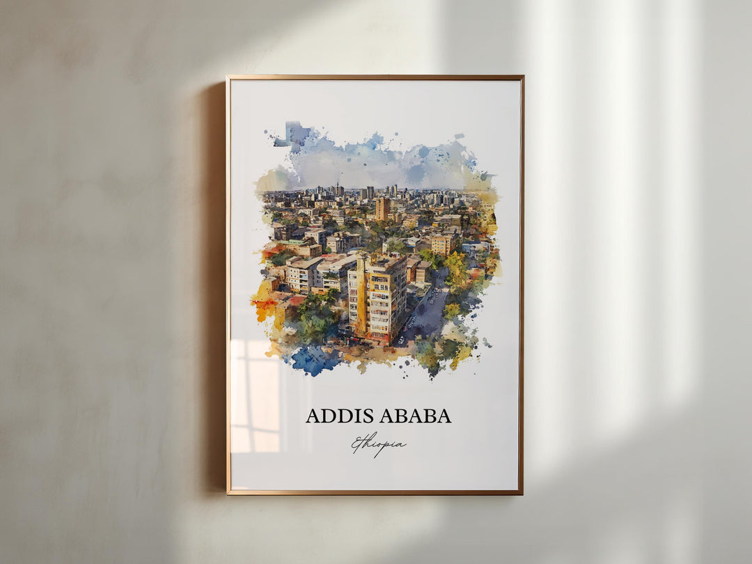 Addis Ababa Wall Art, Ethiopia Print, Ethiopia Watercolor Art, Addis Ababa Gift, Travel Print, Travel Poster, Housewarming Gift