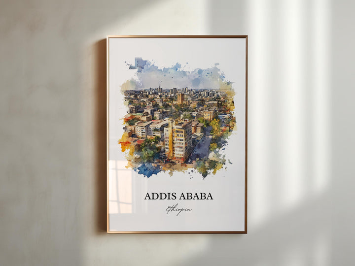 Addis Ababa Wall Art, Ethiopia Print, Ethiopia Watercolor Art, Addis Ababa Gift, Travel Print, Travel Poster, Housewarming Gift