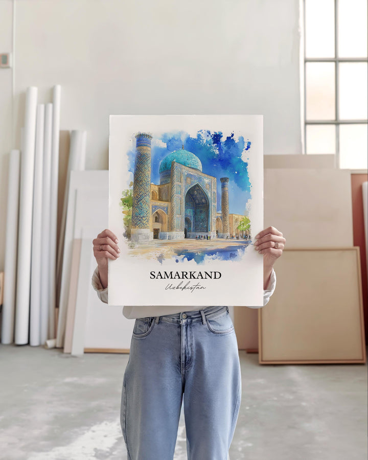 Samarkand Wall Art, Uzbekistan Print, Uzbekistan Watercolor Art, Samarkand Gift, Travel Print, Travel Poster, Housewarming Gift