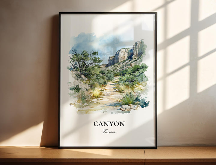 Canyon Texas Wall Art, Randall County Print, Texas Watercolor Art, Canyon Texas Gift, Travel Print, Travel Poster, Housewarming Gift