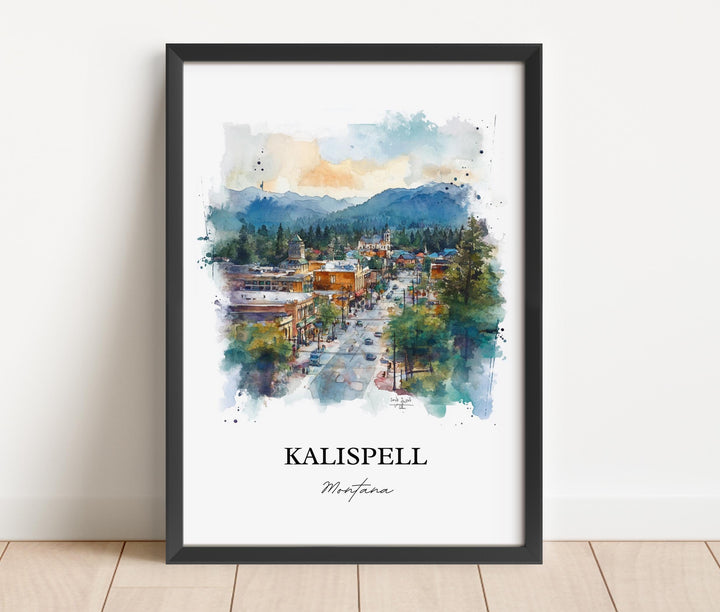 Kalispell MT Wall Art, Glacier National Park Print, Montana Watercolor Art, Kalispell Gift, Travel Print, Travel Poster, Housewarming Gift