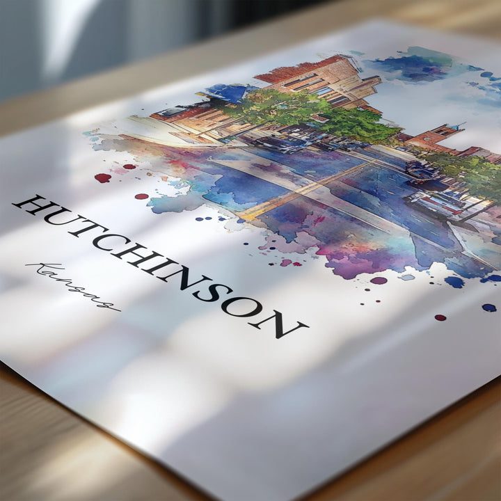 Hutchinson KS Wall Art, Reno County Print, Kansas Watercolor Art, Hutchinson Kansas Gift, Travel Print, Travel Poster, Housewarming Gift