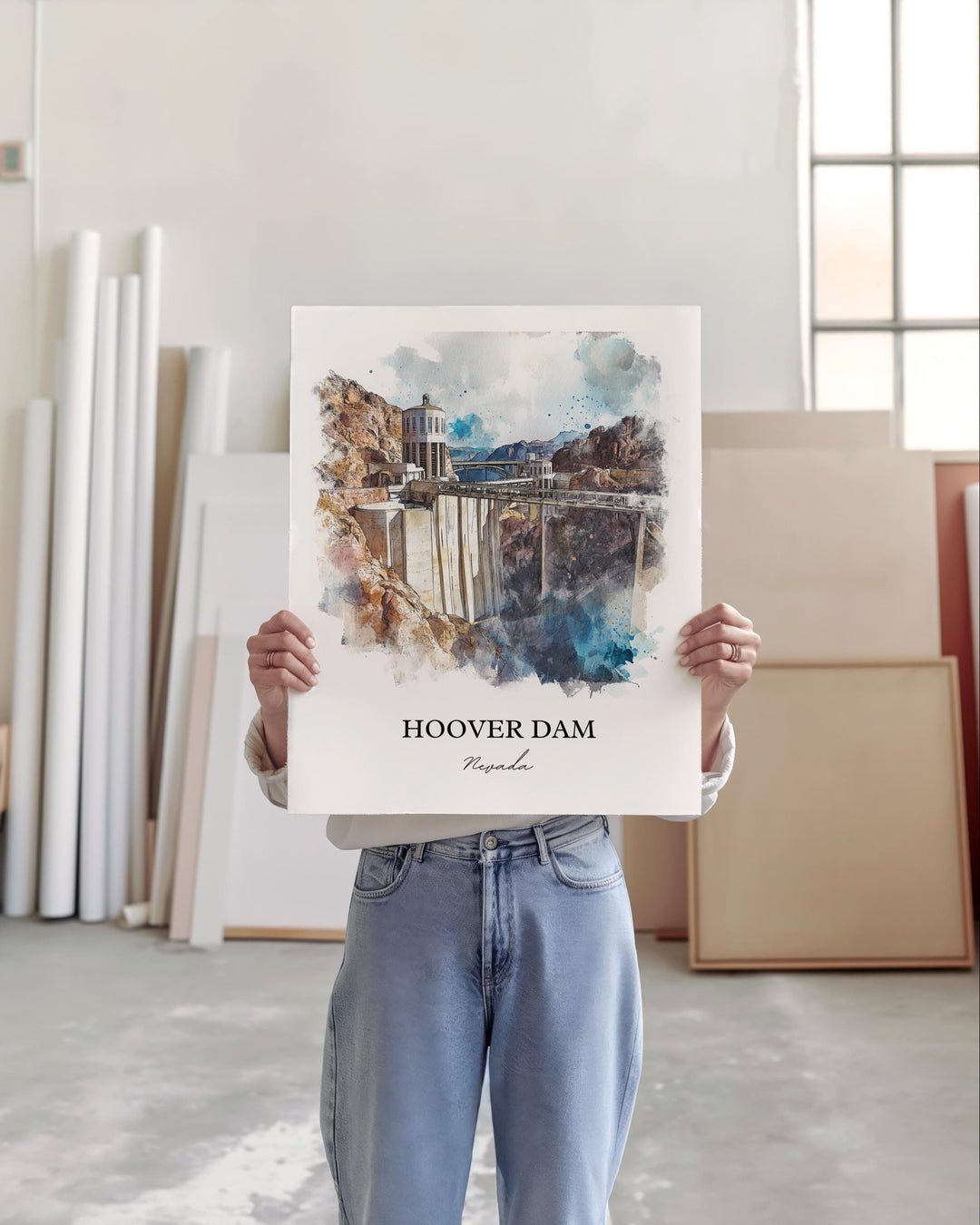 Hoover Dam NV Wall Art, Black Canyon Print, Nevada Watercolor Art, Hoover Dam Gift, Travel Print, Travel Poster, Housewarming Gift