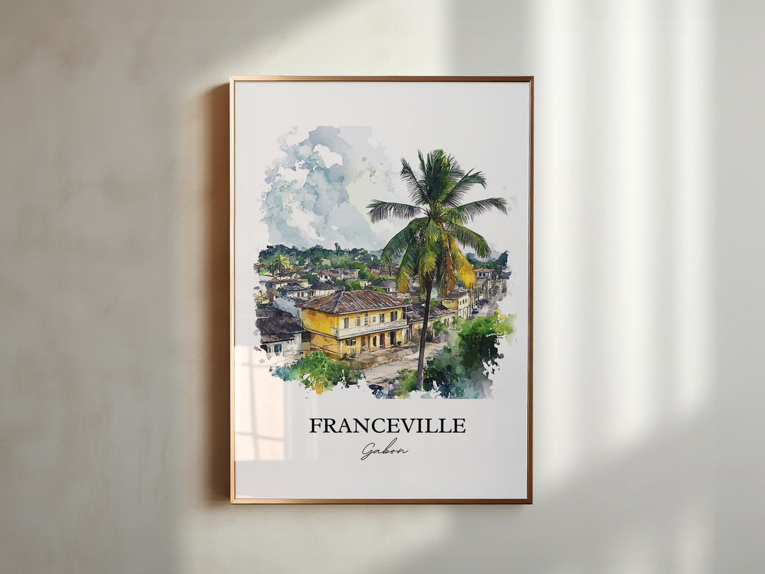 Franceville Wall Art, Franceville Gabon Print, Gabon Watercolor Art, Gabon Gift, Travel Print, Travel Poster, Housewarming Gift