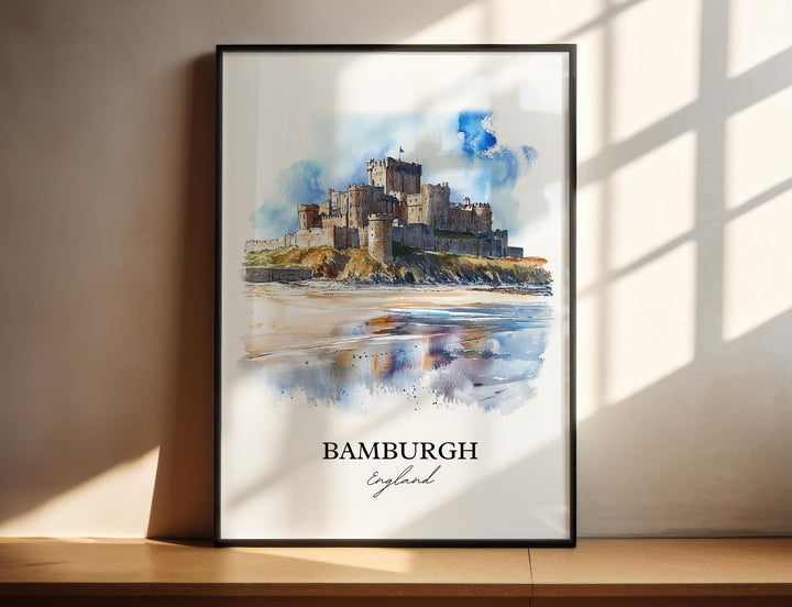 Bamburgh Wall Art, Northumberland Print, England Watercolor Art, Bamburgh England Gift, Travel Print, Travel Poster, Housewarming Gift