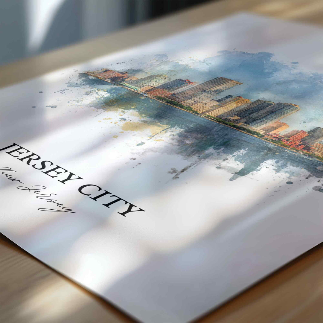 Jersey City NJ Wall Art, Jersey City Print, Jersey City Watercolor Art, Jersey City Gift, Travel Print, Travel Poster, Housewarming Gift