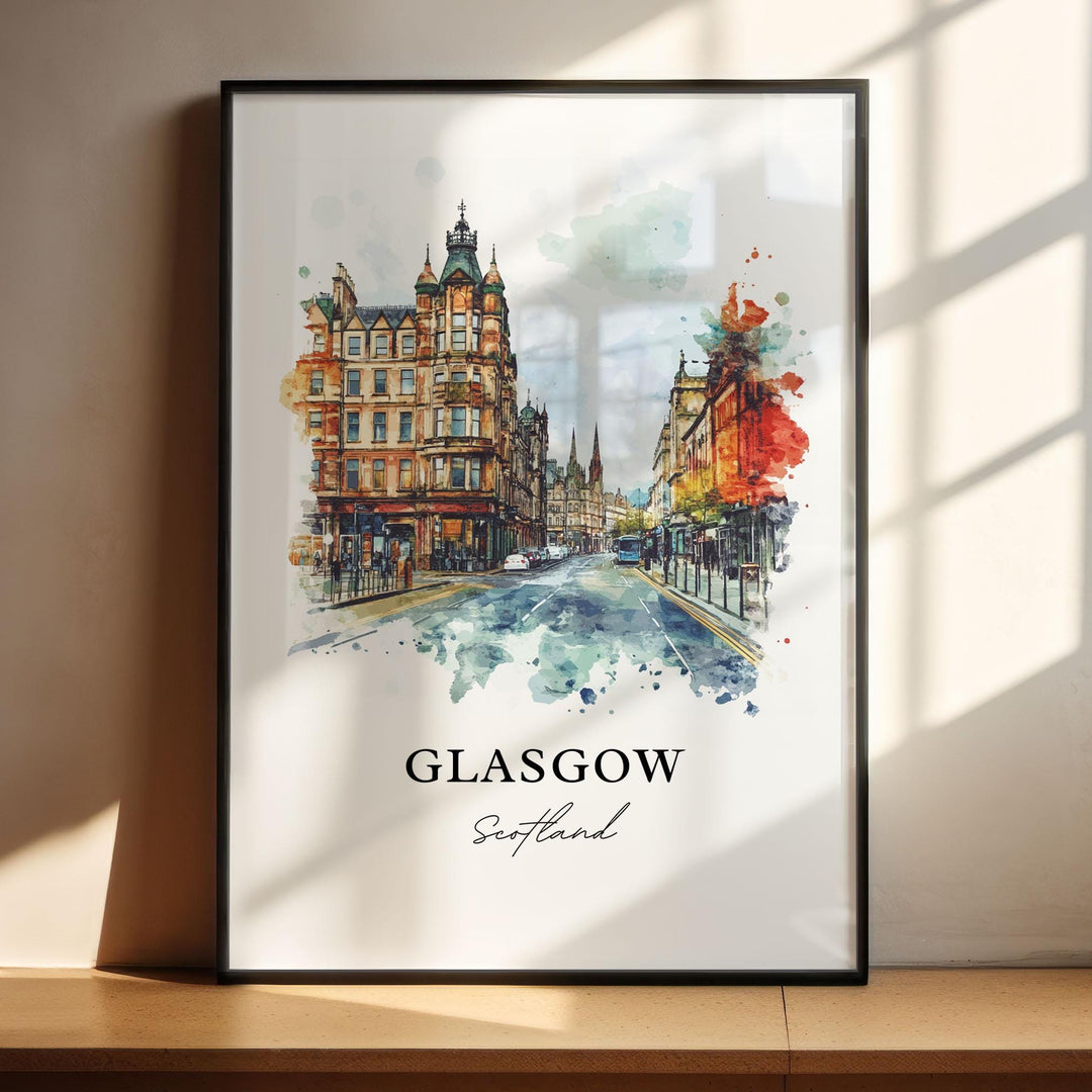 Glasgow Wall Art, Glasgow Scotland Print, Scotland Watercolor Art, Glasgow Scotland Gift, Travel Print, Travel Poster, Housewarming Gift