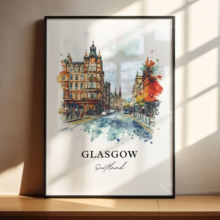 Glasgow Wall Art, Glasgow Scotland Print, Scotland Watercolor Art, Glasgow Scotland Gift, Travel Print, Travel Poster, Housewarming Gift