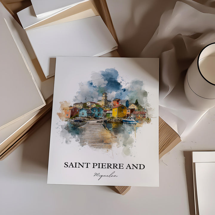 Saint Pierre and Miquelon Art, Newfoundland Print, Saint Pierre Watercolor, Miquelon Gift, Travel Print, Travel Poster, Housewarming Gift