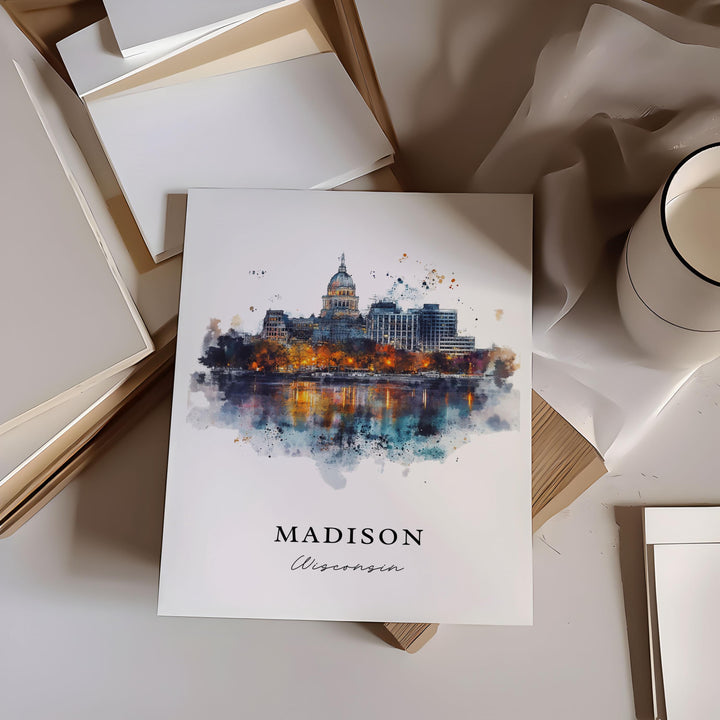 Madison WI Wall Art, Madison Print, Madison Watercolor Art, Madison Wisconsin Gift,