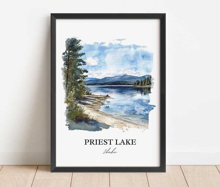 Priest Lake Wall Art, Nordman ID Print, Priest Lake Watercolor Art, Priest Lake Gift, Travel Print, Travel Poster, Housewarming Gift