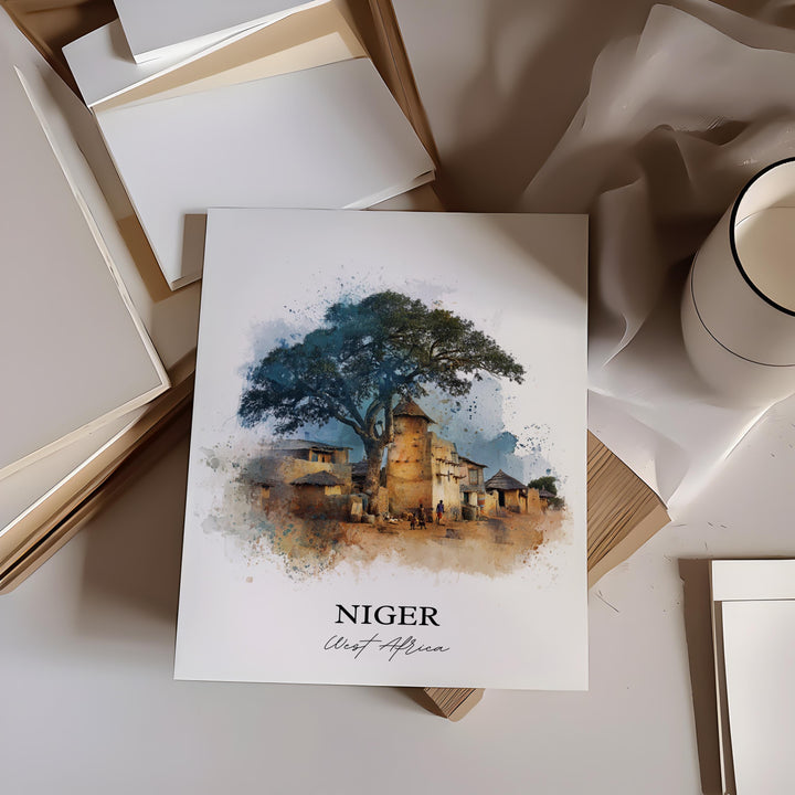 Niger Wall Art, Niger Africa Print, Niger Watercolor Art, West Africa Gift, Travel Print, Travel Poster, Housewarming Gift