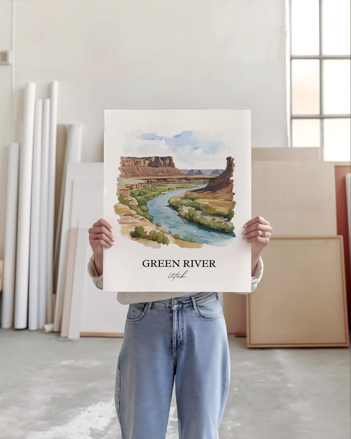 Green River Wall Art, Emery County Print, Utah Watercolor Art, Green River Gift, Travel Print, Travel Poster, Housewarming Gift