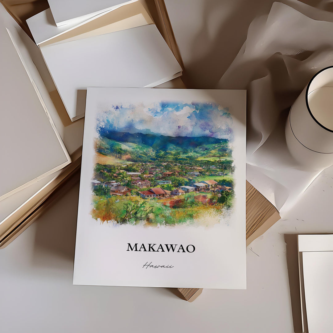 Makawao HI Wall Art, Maui Print, Maui Hawaii Watercolor Art, Makawao Gift, Travel Print, Travel Poster, Housewarming Gift