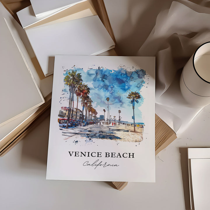 Venice Beach Wall Art, Venice Beach Print, Venice Beach CA Watercolor, Venice Beach Gift,