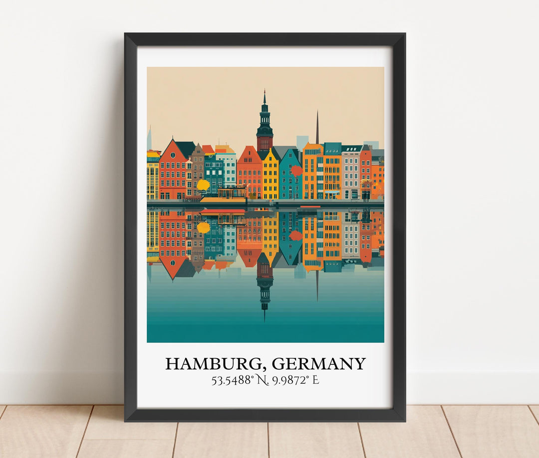 Hamburg Art, Hamburg Germany Retro Travel Art, Germany Home Decor, Germany Gift, Germany Travel Art, Travel Prints, Housewarming Gift
