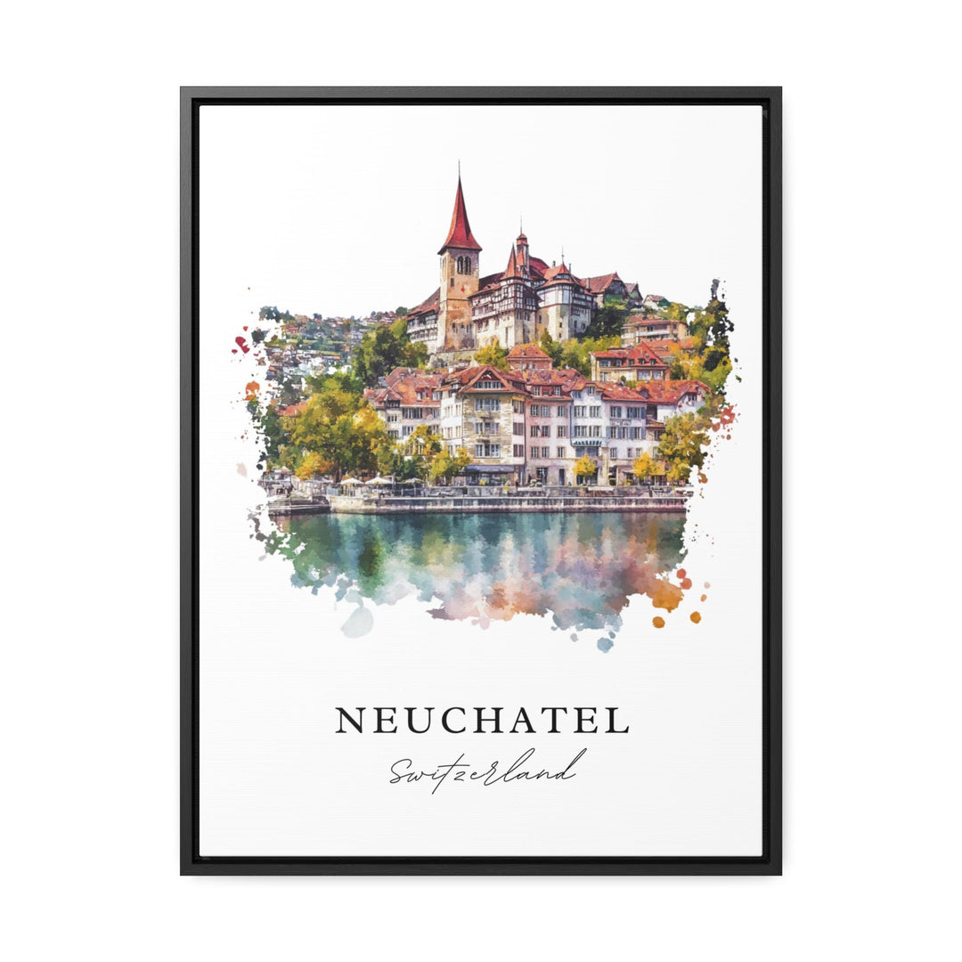 Neuchatel Wall Art, Neuchatel Print, Neuchatel Switzerland Watercolor, Neuchatel Gift,