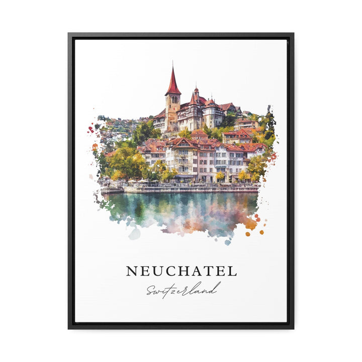 Neuchatel Wall Art, Neuchatel Print, Neuchatel Switzerland Watercolor, Neuchatel Gift,