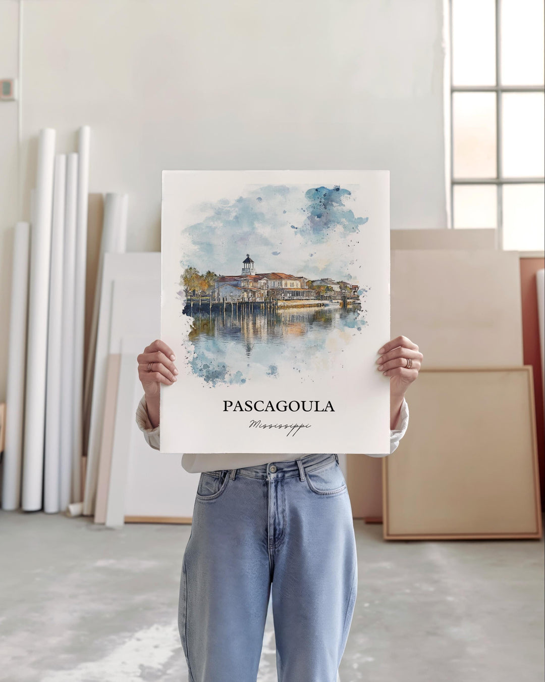 Pascagoula MS Wall Art, Jackson County Print, Mississippi Watercolor Art, Pascagoula Gift, Travel Print, Travel Poster, Housewarming Gift