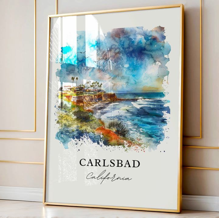 Carlsbad CA Wall Art, Carlsbad Print, San Diego Watercolor, Carlsbad California Gift,