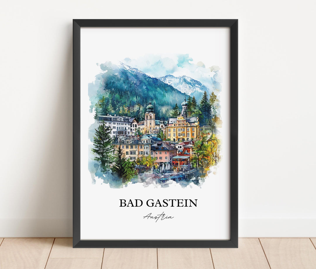 Bad Gastein Wall Art, Salzburg Print, Austria Watercolor Art, Bad Gastein Gift, Travel Print, Travel Poster, Housewarming Gift