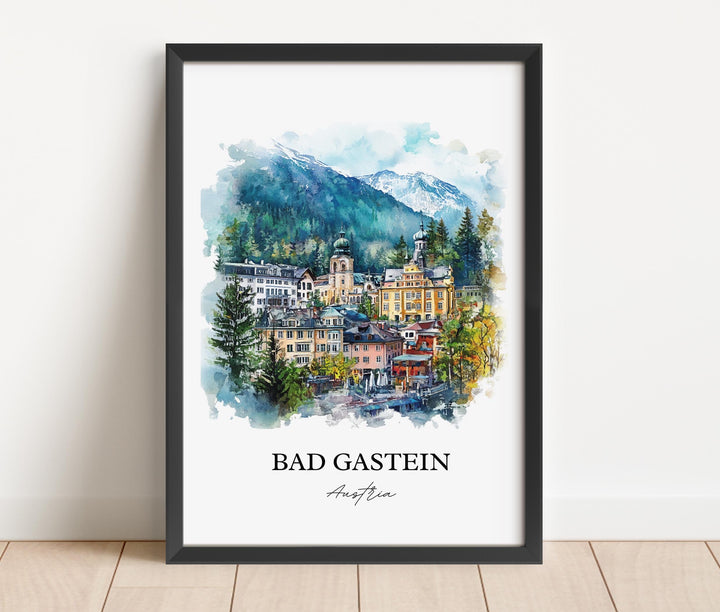 Bad Gastein Wall Art, Salzburg Print, Austria Watercolor Art, Bad Gastein Gift, Travel Print, Travel Poster, Housewarming Gift