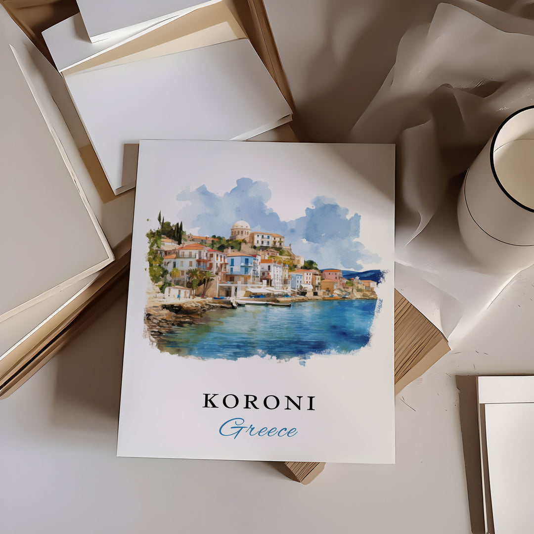 Kornoi traditional travel art - Greece, Koroni poster, Wedding gift, Birthday present, Custom Text, Personalised Gift