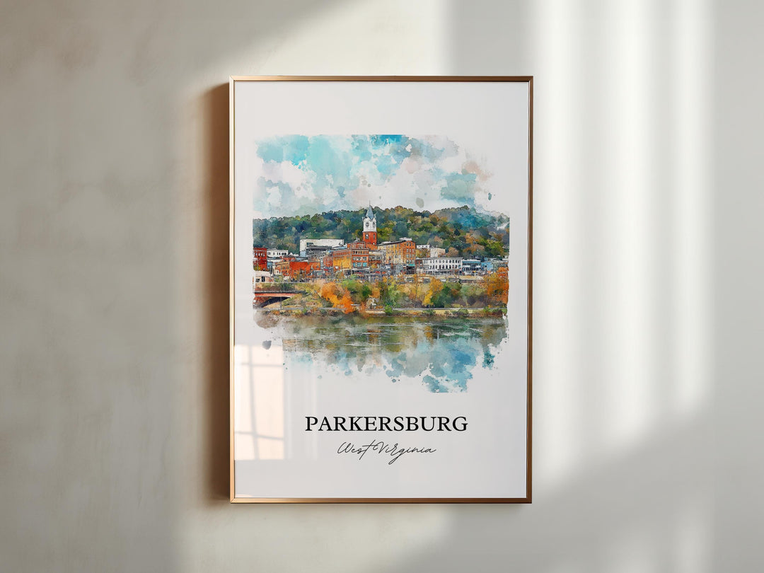 Parkersburg WV Wall Art, Wood County Print, West Virginia Watercolor Art, Parkersburg Gift, Travel Print, Travel Poster, Housewarming Gift