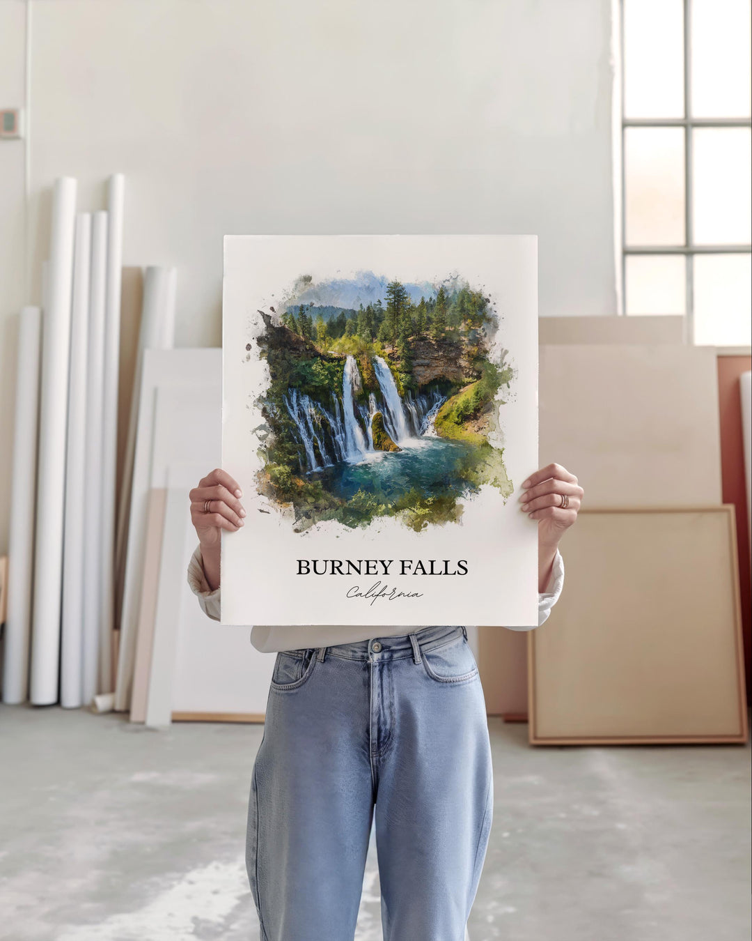 Burney Falls Wall Art, Shasta County Print, California Watercolor Art, Burney Falls Gift, Travel Print, Travel Poster, Housewarming Gift