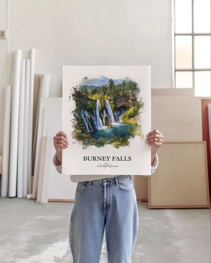 Burney Falls Wall Art, Shasta County Print, California Watercolor Art, Burney Falls Gift, Travel Print, Travel Poster, Housewarming Gift