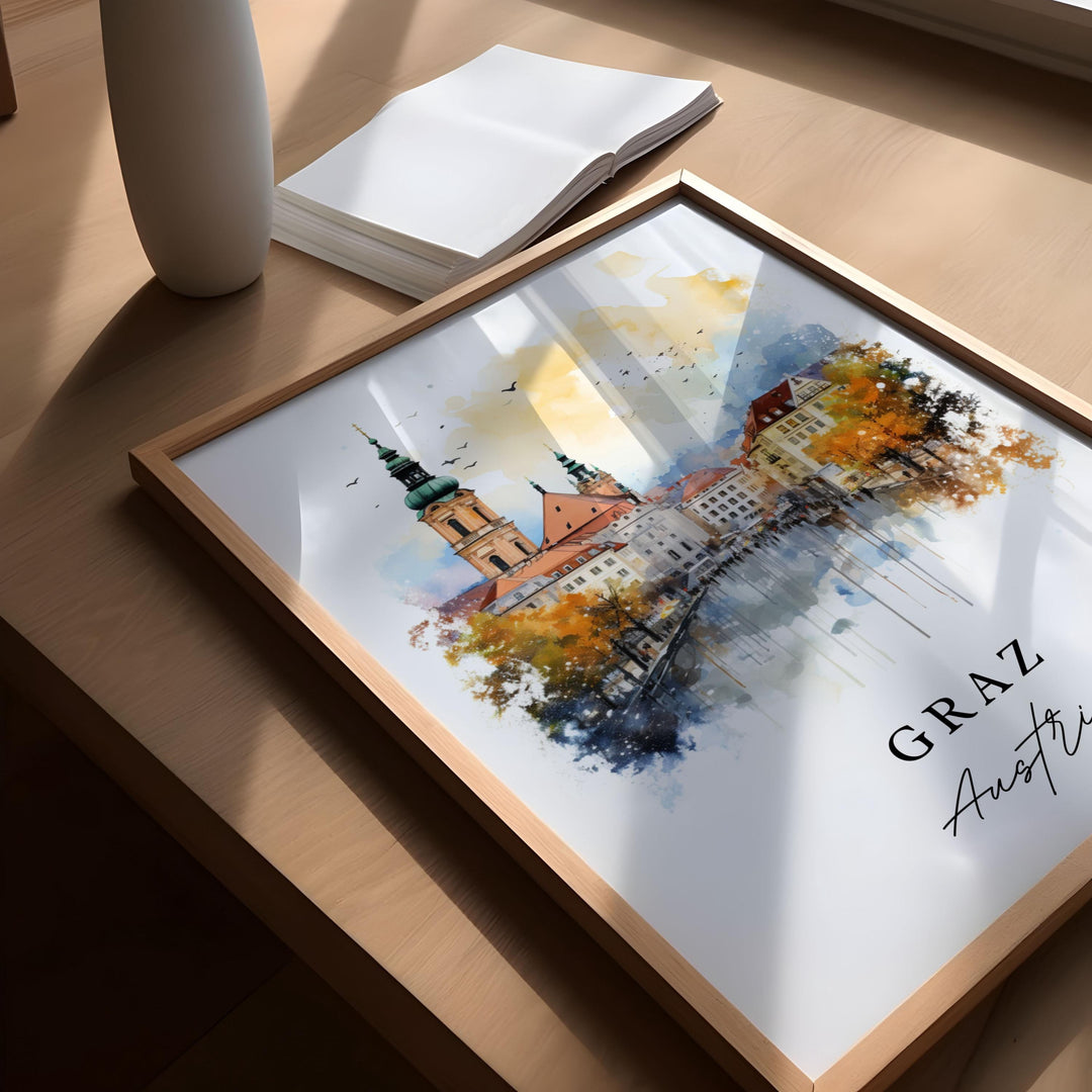 Graz Austria wall art - Austria, Graz poster, Graz Wedding gift, Styria Province Artwork, Custom Text, Personalized Gift