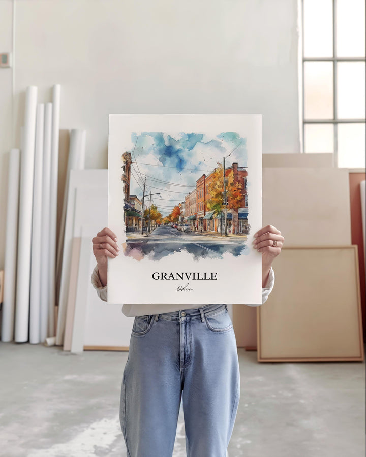 Granville OH Wall Art, Licking County Print, Ohio Watercolor Art, Granville Ohio Gift, Travel Print, Travel Poster, Housewarming Gift