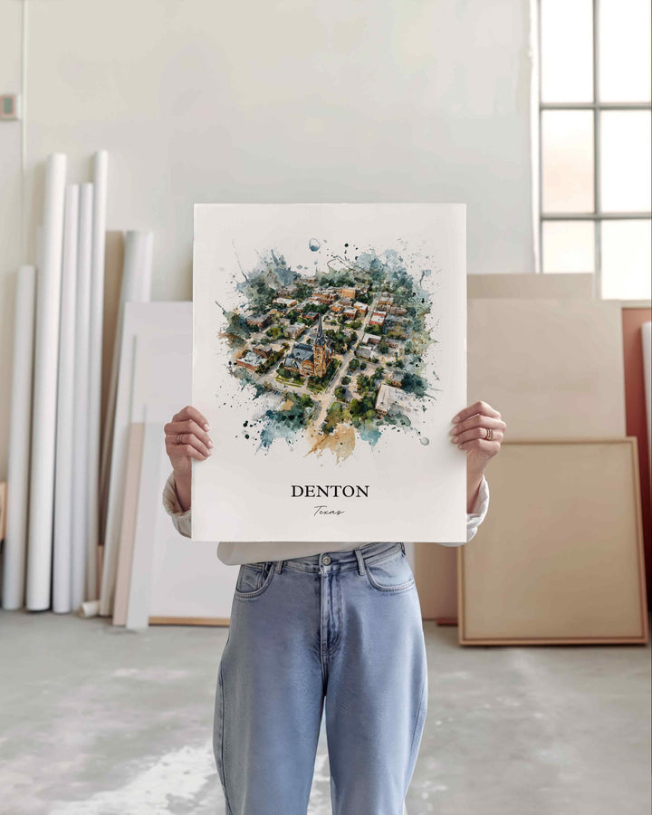 Denton, Texas – Watercolor Art Print