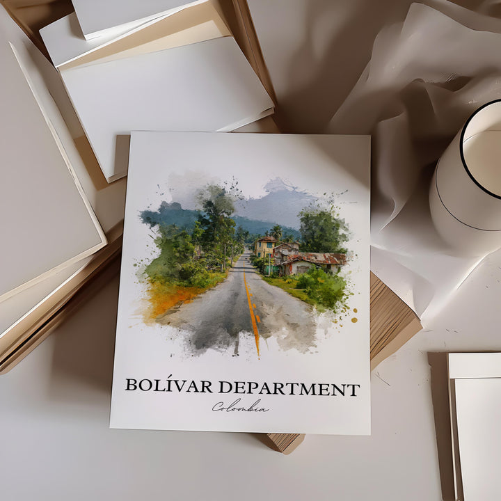 Bolívar Colombia Art, Bolívar Department Print, Colombia Watercolor Art, Colombia Gift, Colombia Print, Travel Poster, Housewarming Gift