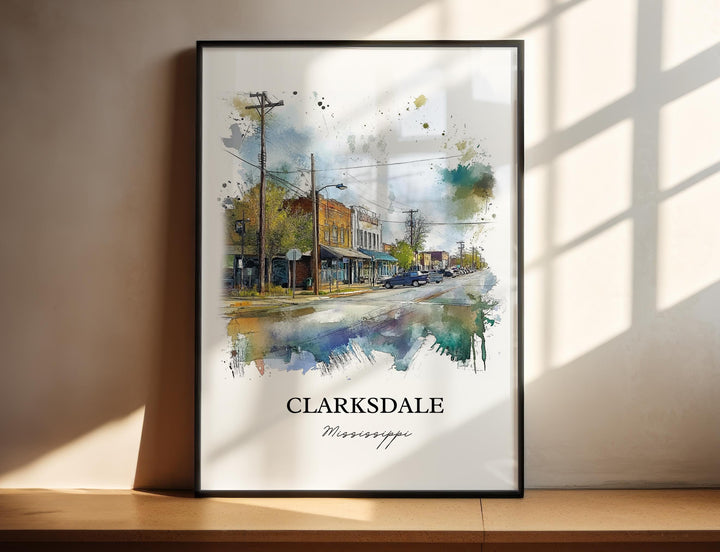 Clarksdale MS Wall Art, Clarksdale MS Print, Mississippi Watercolor Art, Clarksdale Gift, Travel Print, Travel Poster, Housewarming Gift