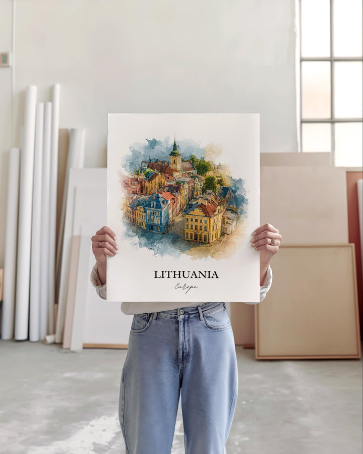 Lithuania Wall Art, Lithuania Print, Lithuania Watercolor Art, Lithuania Gift, Travel Print, Travel Poster, Housewarming Gift