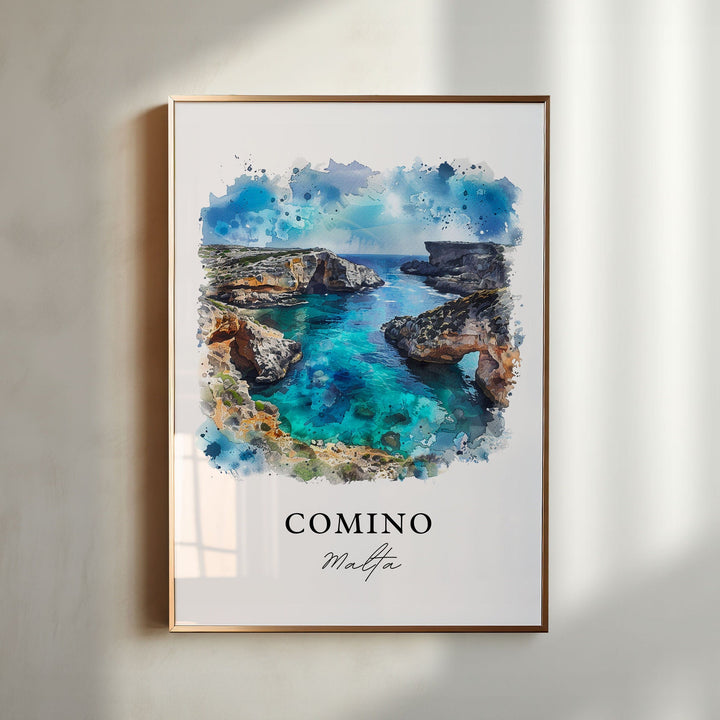 Comino Malta Wall Art, Comino Print, Comino Watercolor, Comino Malta Gift, Travel Poster, Housewarming Gift