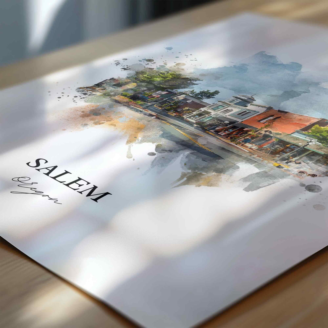 Salem Oregon Wall Art, Salem Print, Salem Watercolor Art, Salem Oregon Gift, Travel Print, Travel Poster, Housewarming Gift
