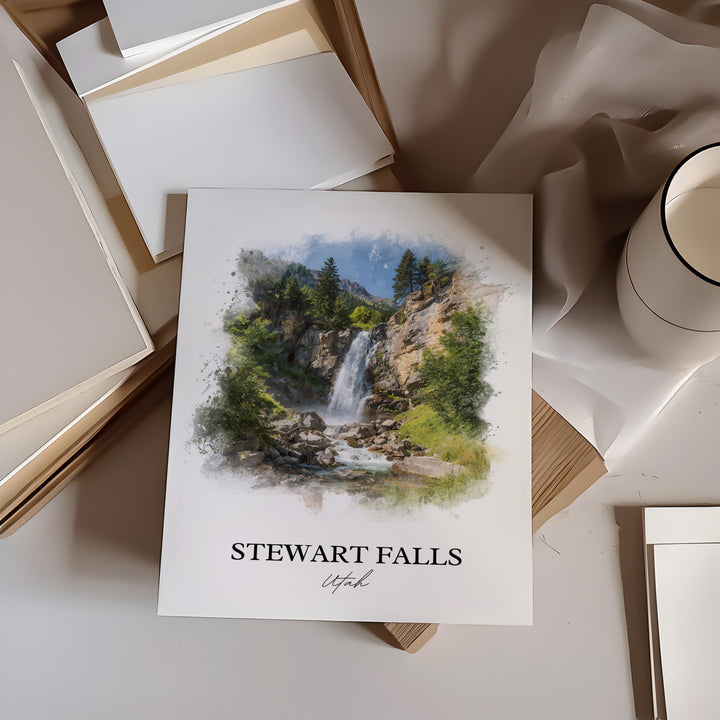 Stewart Falls Wall Art, Utah County Print, Utah Watercolor Art, Stewart Falls UT Gift, Travel Print, Travel Poster, Housewarming Gift