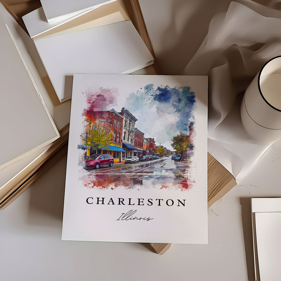 Charleston Illinois wall art - IL, Charleston print, Charleston IL gift, Birthday present, Custom Text, Perfect Gift