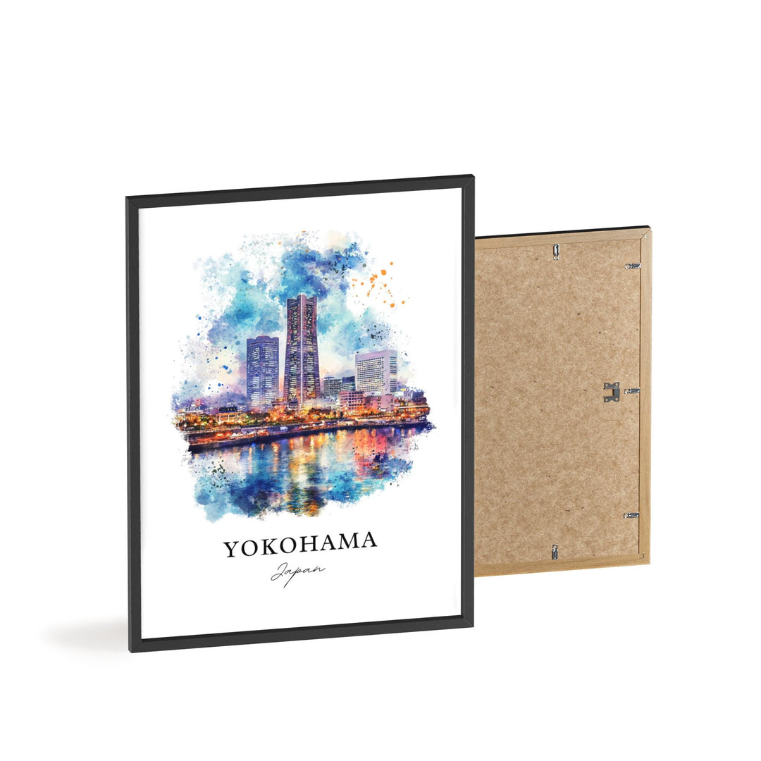 Yokohama Wall Art, Yokohama Skyline Print, Japan Watercolor Art, Yokohama Japan Gift, Travel Print, Travel Poster, Housewarming Gift