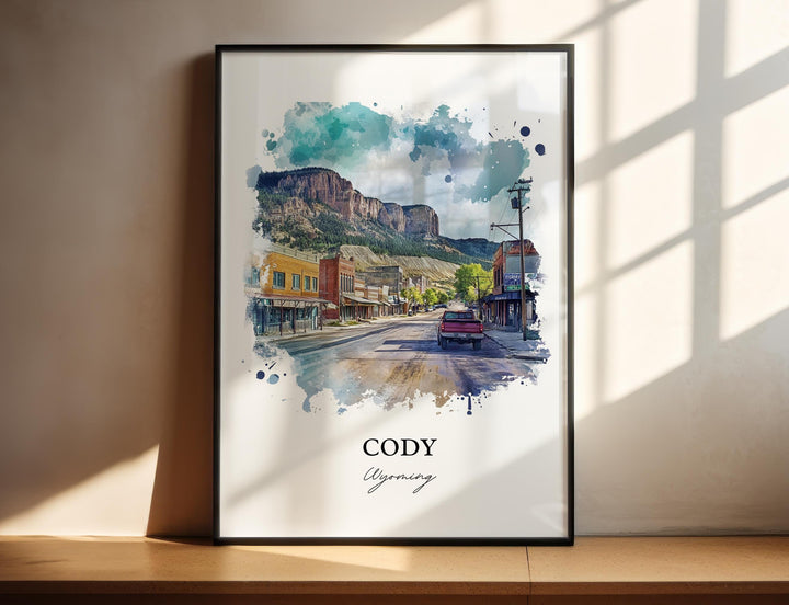 Cody Wyoming Wall Art, Cody WY Print, Yellowstone Watercolor Art, Cody WY Gift, Travel Print, Travel Poster, Housewarming Gift