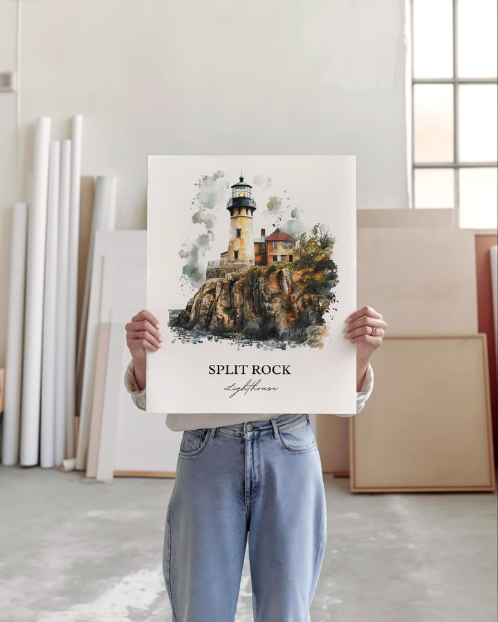 Split Rock Lighthouse Art, Lake County MN Print, Minnesota Watercolor, Two Harbors MN Gift, Travel Print, Travel Poster, Housewarming Gift