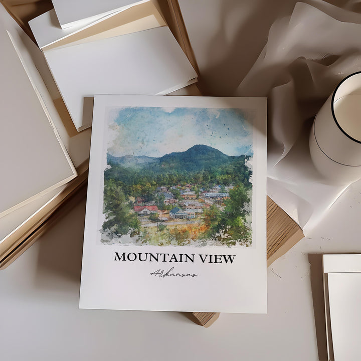 Mountain View AR Wall Art, Arkansas Print, Arkansas Watercolor Art, Mountain View Gift, Travel Print, Travel Poster, Housewarming Gift