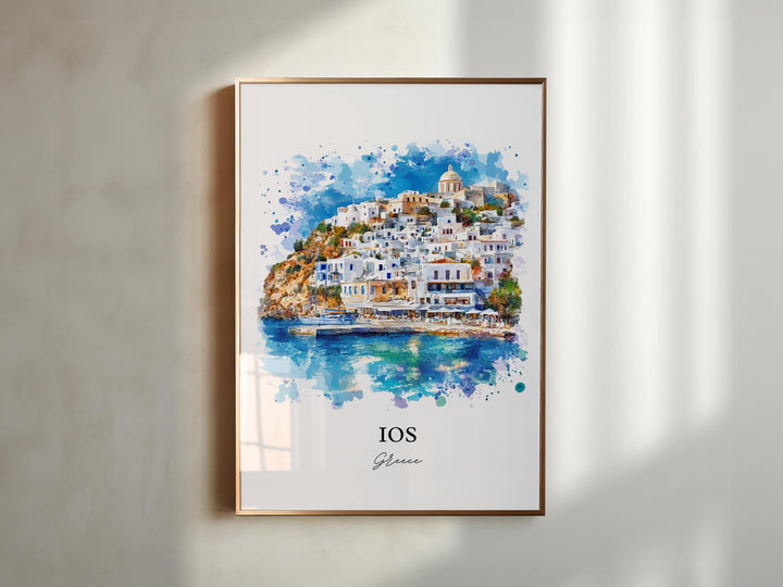 Ios Greece Wall Art, Cyclades Print, Greece Watercolor Art, Ios Greece Gift, Travel Print, Travel Poster, Housewarming Gift