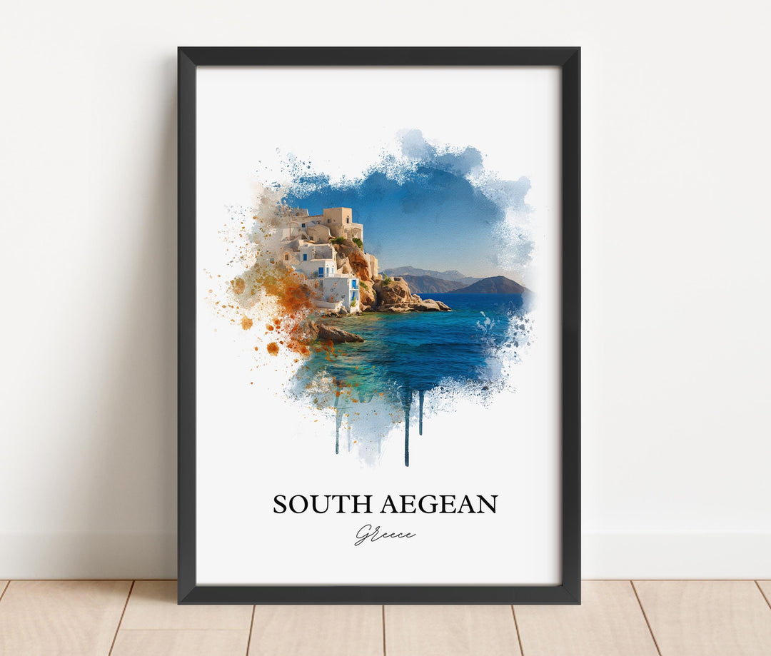 South Aegean Wall Art, Aegean Sea Print, Greece Watercolor Art, Greece Gift, South Aegean Travel Print, Travel Poster, Housewarming Gift